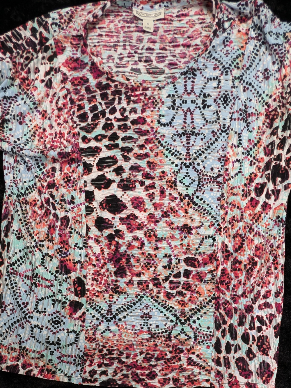 Dana Buchman Women’s M Multicolor Animal Print Stretch Top Short Sleeve